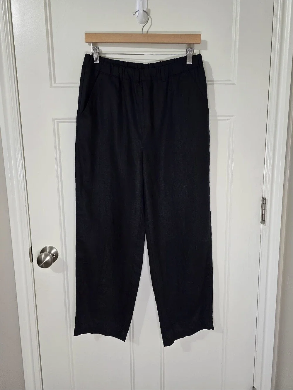 Quince European Linen Pants Womens Small Black Wide Leg Relaxed Pull On